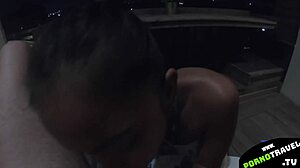 She Sucks My Dick On The Balcony With Friends Watching.