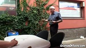 Teen Gets Fucked By Old Man In Forest Threesome Scene