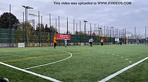 Young football player gets pounded by massive swiss guy and his friends