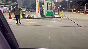 blonde gas station attendant gets caught FLASHING and FUCKING the manager on the public street in uniform