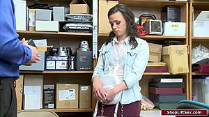 police officer catches teen stealing phones and fucks her in the office