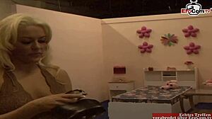 pick up a busty blonde slut with a tattoo for a fuck and a facial