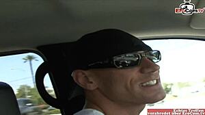 pick up a busty blonde slut with a tattoo for a fuck and a facial