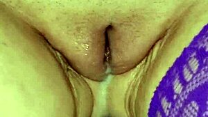 Whore wife intensely creampies her dripping pussy with a thick dildo.