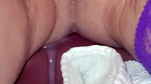 Whore wife intensely creampies her dripping pussy with a thick dildo.