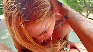 Redhead sucking and riding cock in bathtub