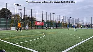 Young football player gets pounded by massive swiss guy and his friends