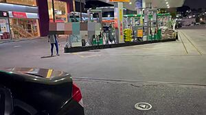 blonde gas station attendant gets caught FLASHING and FUCKING the manager on the public street in uniform