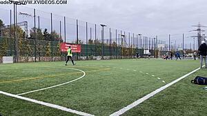 Young football player gets pounded by massive swiss guy and his friends