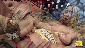 An experienced milf introduces a cute blonde to incredible lesbian action in a dark atmosphere!