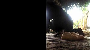 Outside riding a sex toy