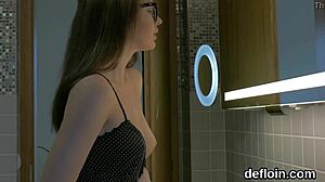 young woman gently stretches her body and experiences new sensations