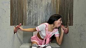 I gave myself through the gloryhole to two big-dicked strangers, getting cumshots in my mouth and pussy