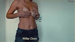 wife peels off her tight denim shorts 😏