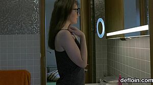 young woman gently stretches her body and experiences new sensations