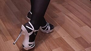 Brunette in Stockings Masturbates with Shoes
