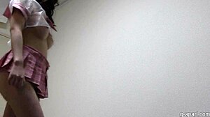 Japanese girl takes off clothes in extreme miniskirt and gets naked on webcam