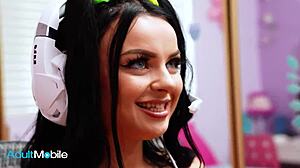 Pierced babe Payton Preslee plays games and interacts with Tommy Gunn.