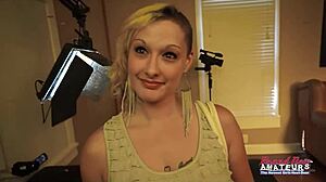 Skinny Inked Blonde Rikki Sucks Big Cock To Swallow Cum