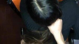 In the dorm, I let my roommate cum in my panties from behind.