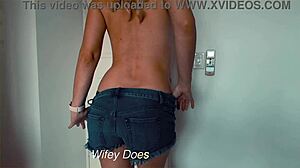 wife peels off her tight denim shorts 😏