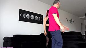 Redhead wife dominates with socks and bare feet smelling