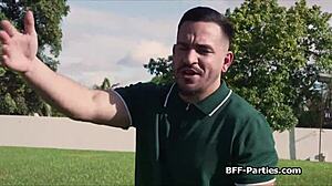 Three Hotties Sharing Golf Trainer's Hard Dick