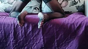 Amateur wife teases wet pussy in homemade stockings lingerie