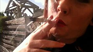 Sexual bbw Tina Snua smokes a cork cigarette with drifts, snap inhales, double pumping, and nose exhales