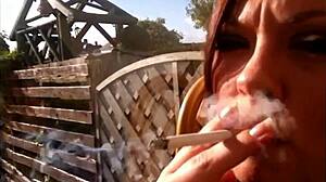 Sexual bbw Tina Snua smokes a cork cigarette with drifts, snap inhales, double pumping, and nose exhales