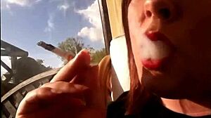 Sexual bbw Tina Snua smokes a cork cigarette with drifts, snap inhales, double pumping, and nose exhales