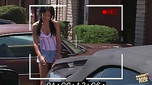 Suburb Girl with Pigtails Led Inside for Doggy Style on Red Couch!