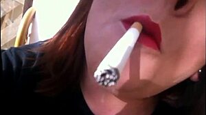Sexual bbw Tina Snua smokes a cork cigarette with drifts, snap inhales, double pumping, and nose exhales