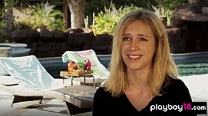 Asian teen Jade Luv and bubble-covered BFFs slip out of tiny bikinis