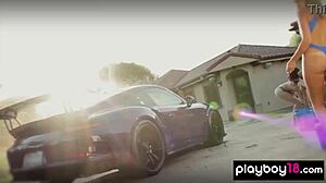 Asian teen Jade Luv and bubble-covered BFFs slip out of tiny bikinis