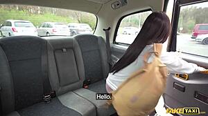 Stunning brunette says I'll fuck for a discount in this fake taxi