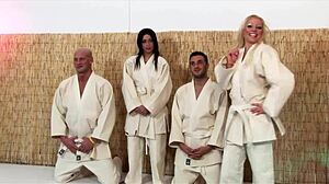 kaia kane and cindy behr taking on karate experts in foursome blowjob and anal