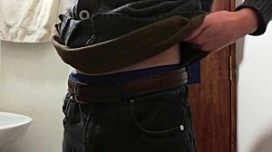 I Strip Half-Naked To Masturbate In Work Bathroom With Loaded Cumshot