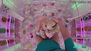 Hot blonde teen with tiny pussy takes big horny cock in various positions