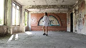 redhead gymnast performs naked yoga workout