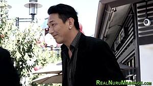 Nuru Masseuse's Mouth Overflowing With Jizzy Delight In Group Fetish Session