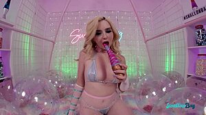 Hot blonde teen with tiny pussy takes big horny cock in various positions