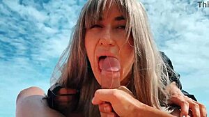 Me- Blonde Girl Masturbates At Public Nudist Beach Strokes A Guys Dick With Feet Cumshot Foot Fetish