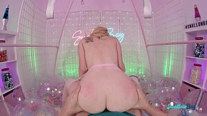 Hot blonde teen with tiny pussy takes big horny cock in various positions