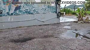 Two beauties cycle without panties in rain