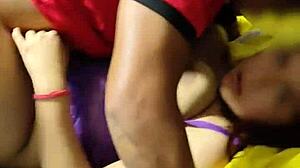 sissy cuckold in chastity cage watches girlfriend fucked by lover