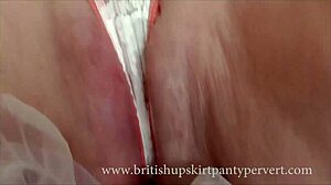 Upskirt Tease: 64-Year-Old British Milf Housewife Flashes Panties in Stockings