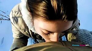 Outdoor blowjob with Russian stepsister rocks