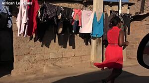 African friends reunite in shower for intense licking