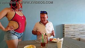 Naked Waitress Serves From Her Navel